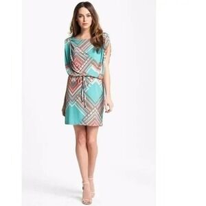 Jessica Simpson Blue Pink Dolman Printed Blouson Jersey Dress US- M